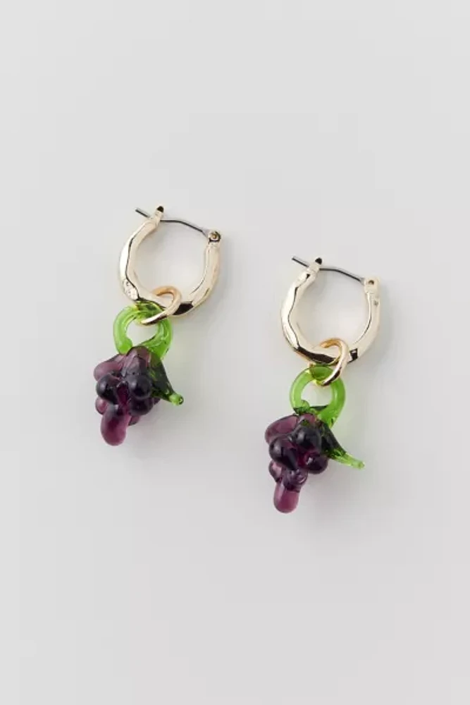 Glass Grape Bunch Charm Hoop Earring