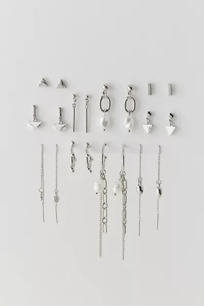 Modern Geometric Pearl Post & Hoop Earring Set