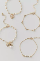 Delicate Pearl Bow Heart Bracelet Set