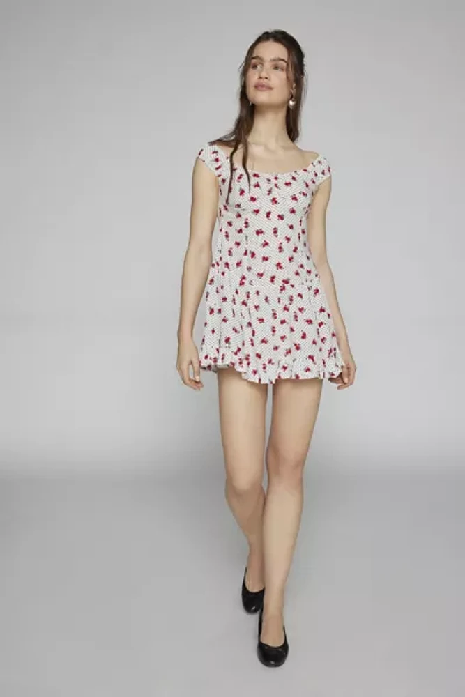 Motel Aca Floral Polka Dot Mini Dress