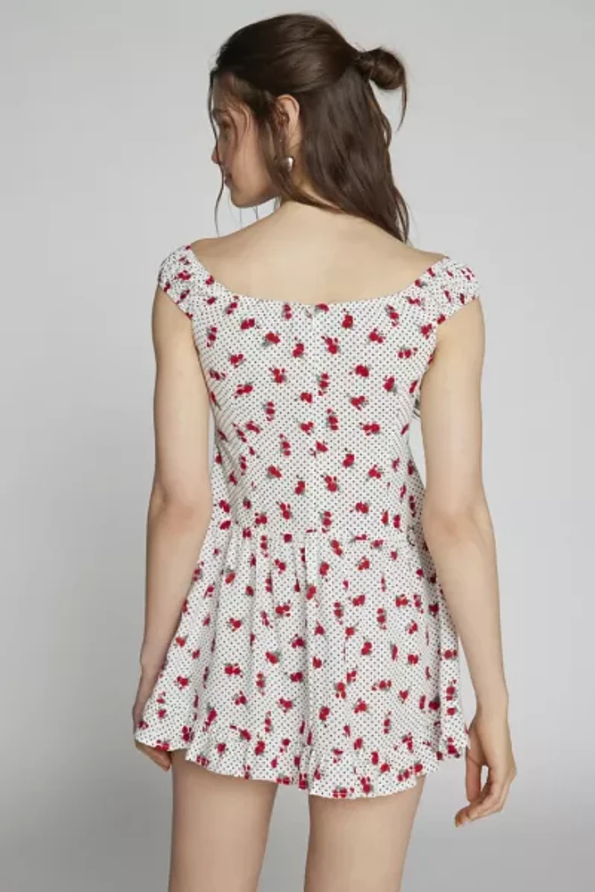 Motel Aca Floral Polka Dot Mini Dress