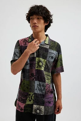 Vans Patterned Camp Collar Short Sleeve Button-Down Shirt