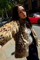 Silence + Noise Leopard Print Faux Fur Coat