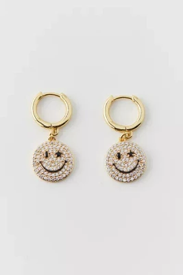 Iced Happy Face Charm Hoop Earring