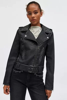 Silence + Noise Sherry Studded Moto Jacket