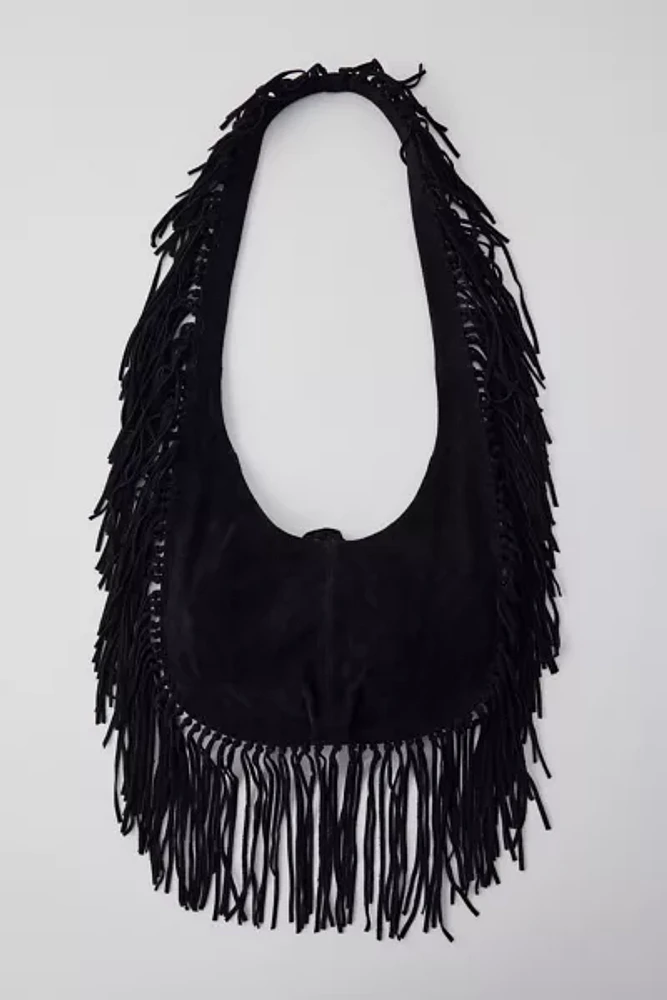 Silence + Noise Suede Fringe Hobo Sling Bag