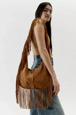 Silence + Noise Suede Fringe Hobo Sling Bag