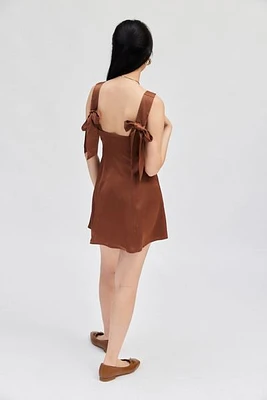 UO Bri Double Bow Sleek Satin Mini Dress