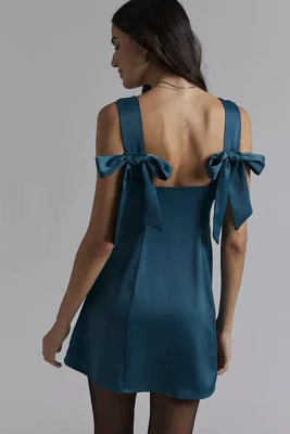 UO Bri Double Bow Sleek Satin Mini Dress