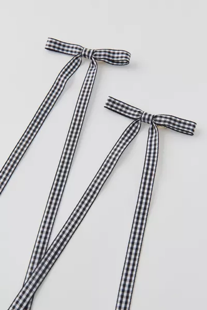 Long Gingham Hair Bow Clip