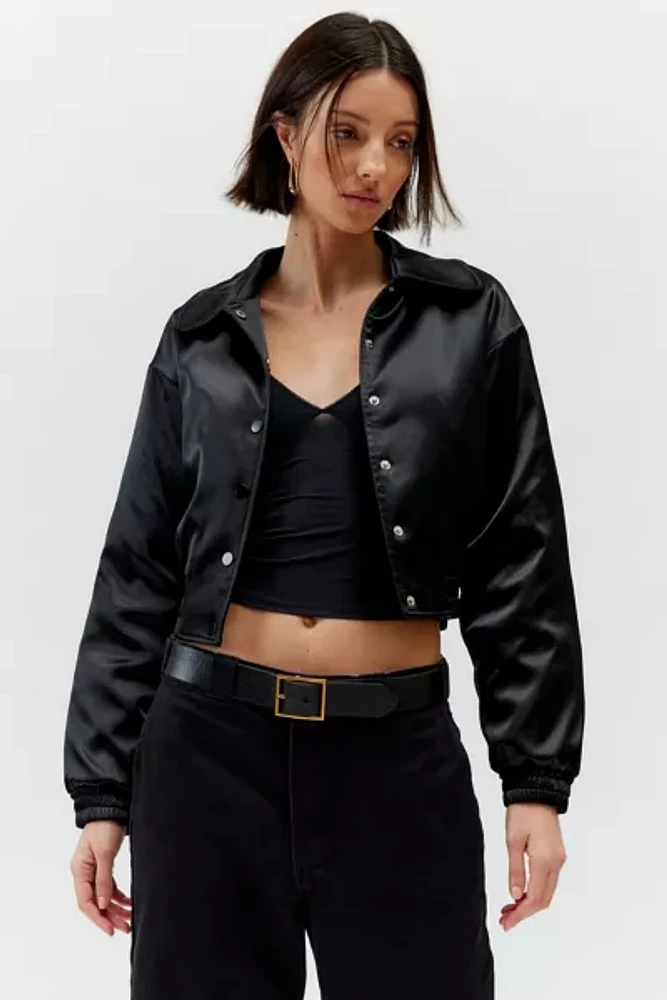 UO Sally Satin Cropped Bomber Jacket