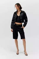 UO Sally Satin Cropped Bomber Jacket