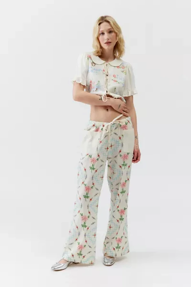 UO Amelie Embroidered Linen Pant