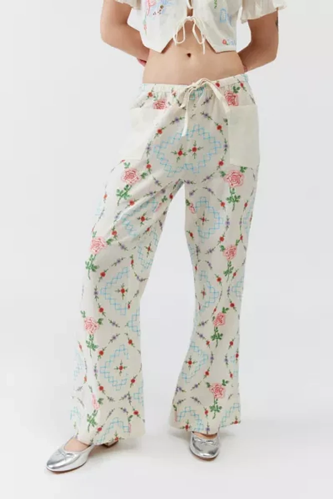 UO Amelie Embroidered Linen Pant