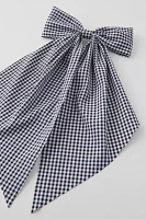 Long Gingham Hair Bow Barrette