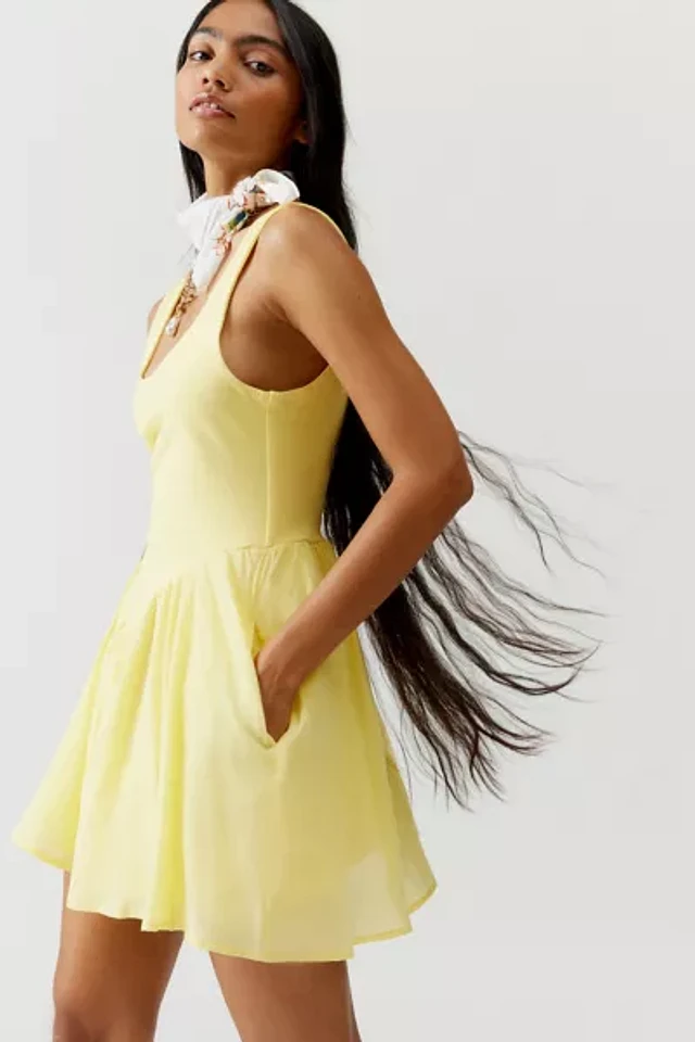 uo daphne drop-waist mini dress Edikted Cupped Drop Waist Mini Dress - Brown main image 1