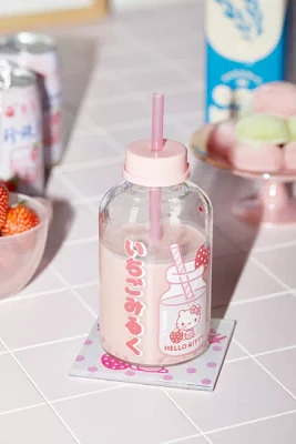 Hello Kitty Strawberry Glass Milk Bottle