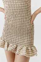 Daisy Street Crinkle Gingham Shirred Mini Dress