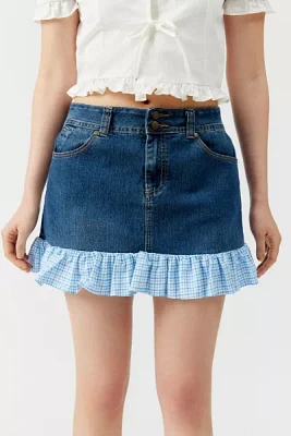 Urban Renewal Remade Checkered Ruffle Denim Mini Skirt