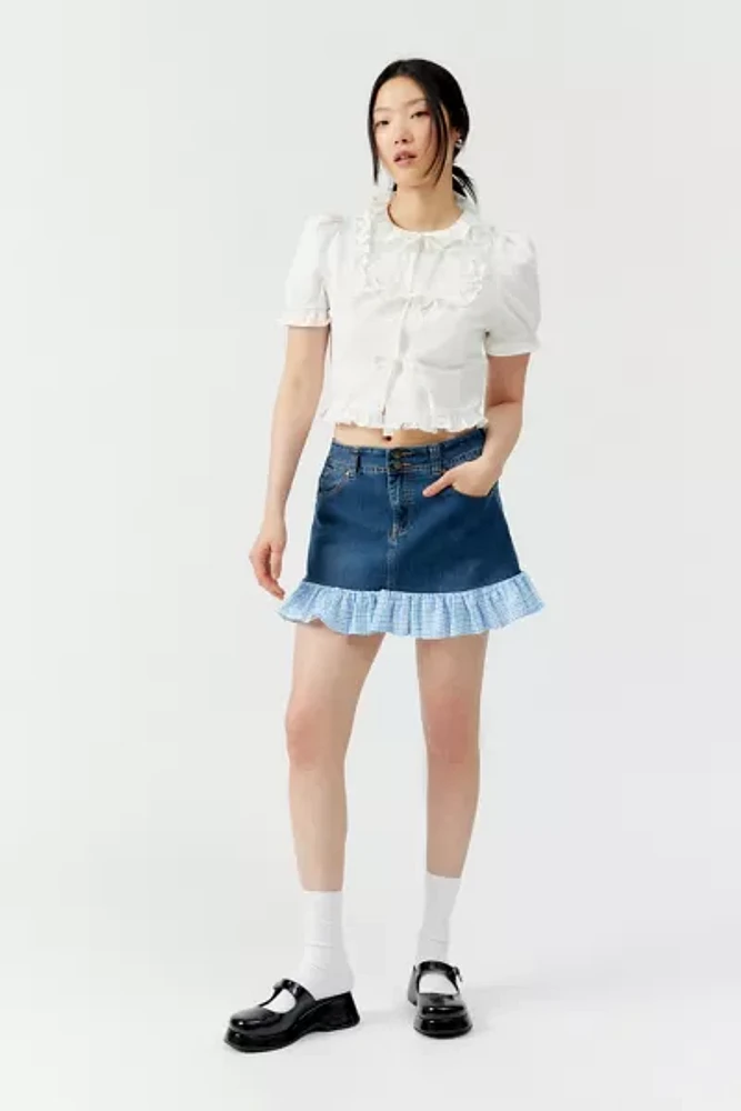 Urban Renewal Remade Checkered Ruffle Denim Mini Skirt