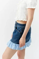 Urban Renewal Remade Checkered Ruffle Denim Mini Skirt