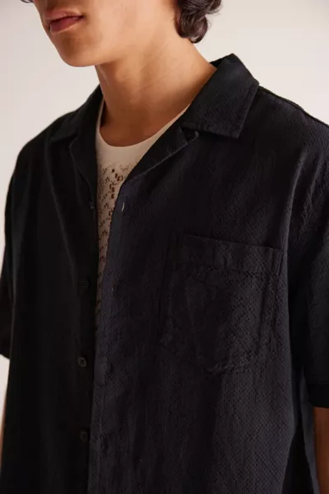 Standard Cloth Liam Seersucker Cropped Short Sleeve Shirt