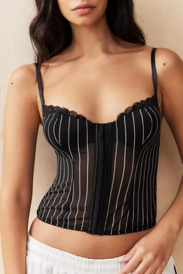 Out From Under Pinstripe Mesh Corset