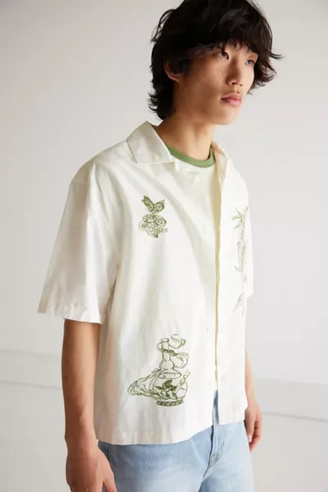 BDG Reefer Fairy Embroidered Short Sleeve Button-Down Shirt