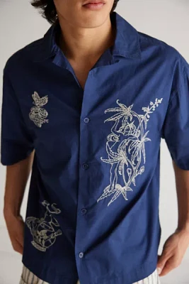 BDG Reefer Fairy Embroidered Short Sleeve Button-Down Shirt