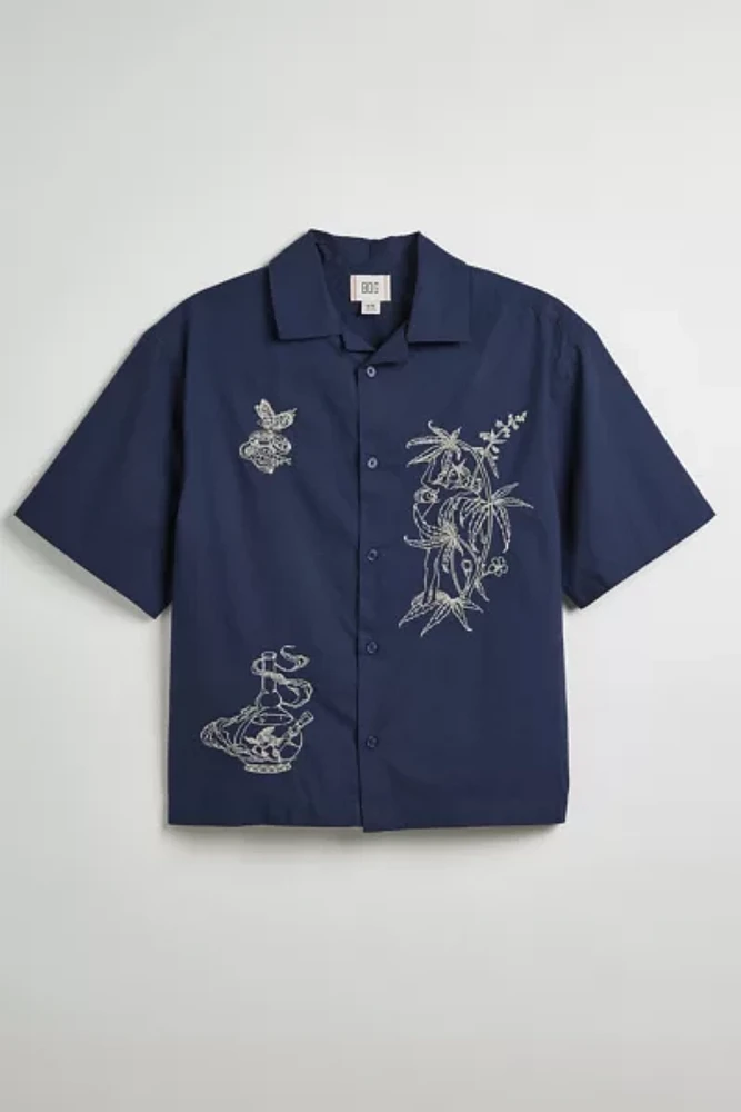 BDG Reefer Fairy Embroidered Short Sleeve Button-Down Shirt