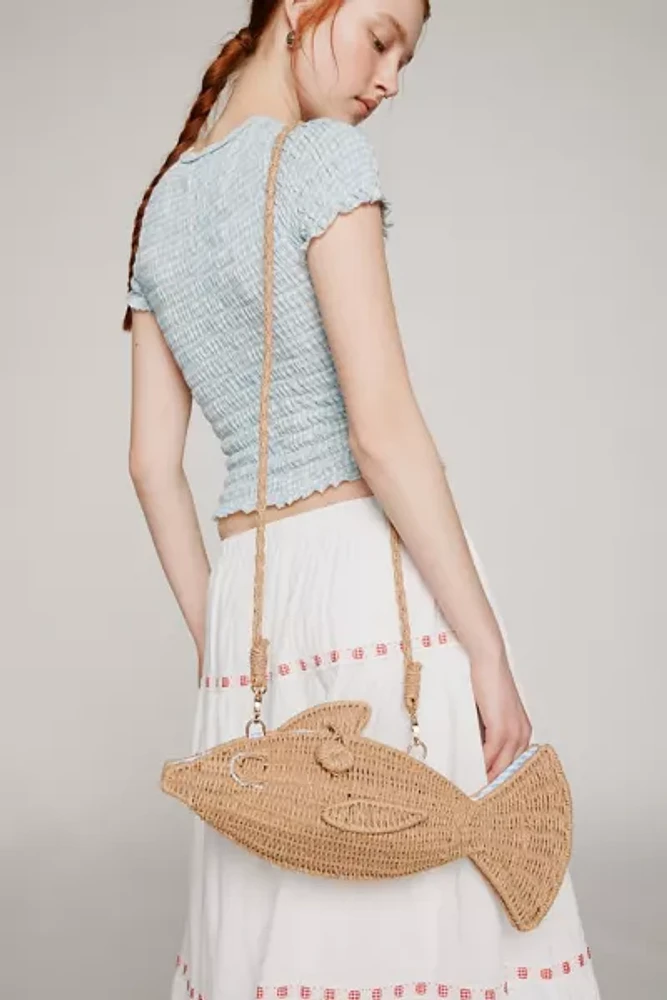 Kimchi Blue Fish Woven Straw Baguette Bag