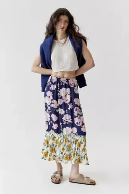 Urban Renewal Remade Floral Spliced Ruffle Hem Maxi Skirt