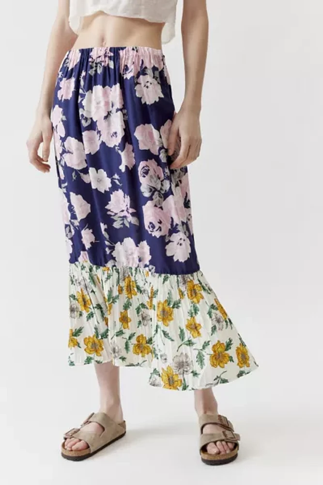 Urban Renewal Remade Floral Spliced Ruffle Hem Maxi Skirt