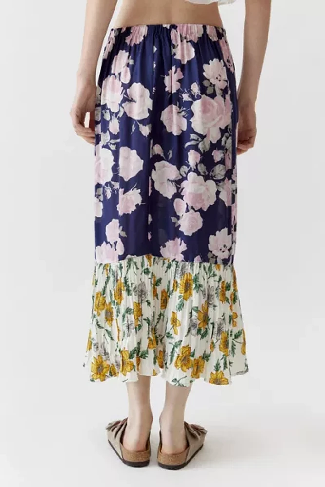 Urban Renewal Remade Floral Spliced Ruffle Hem Maxi Skirt