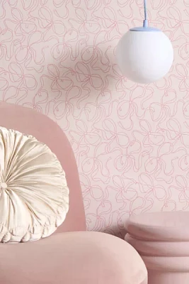 UO Home Pretty Bows Peach Removable Wallpaper