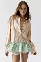 Urban Renewal Remade Stripe Ruffle Hem Button-Down Shirt