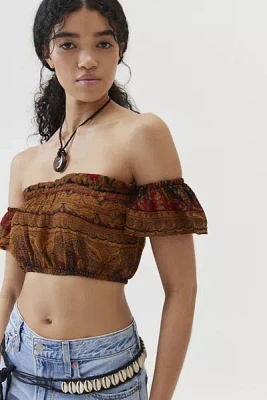 Urban Renewal Remade Overdyed Gauze Off-The-Shoulder Cropped Top