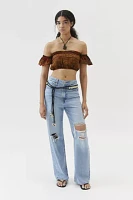 Urban Renewal Remade Overdyed Gauze Off-The-Shoulder Cropped Top