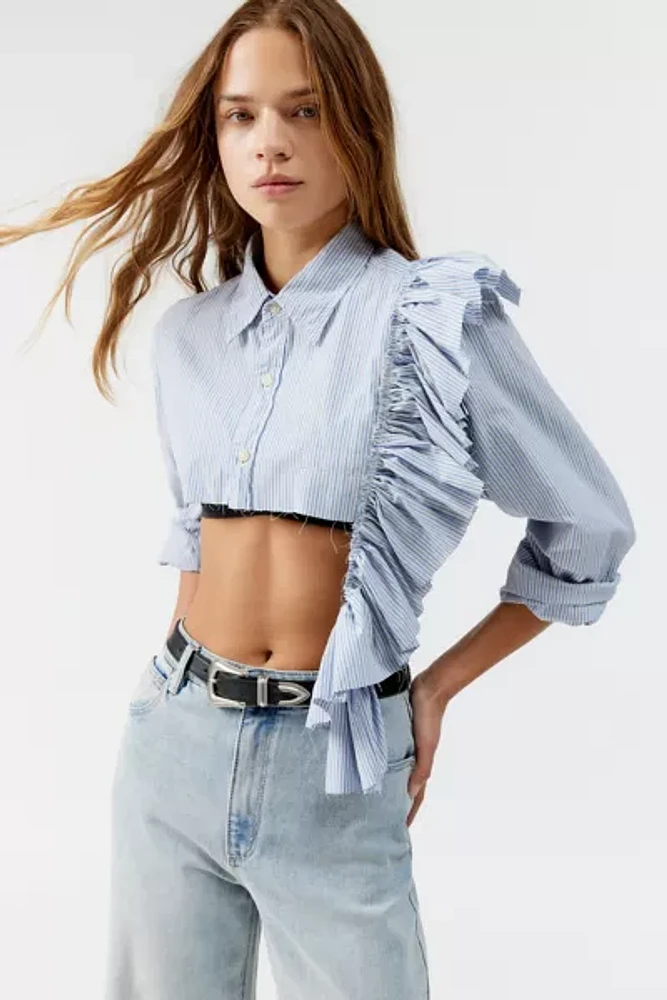 Urban Renewal Remade Side Ruffle Cropped Button-Down Top