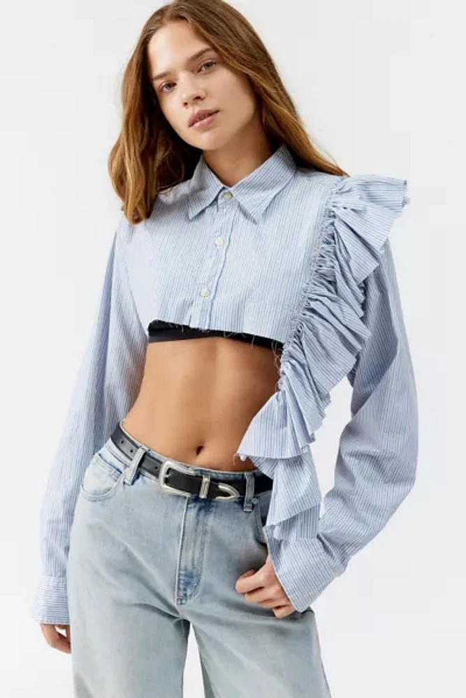 Urban Renewal Remade Side Ruffle Cropped Button-Down Top