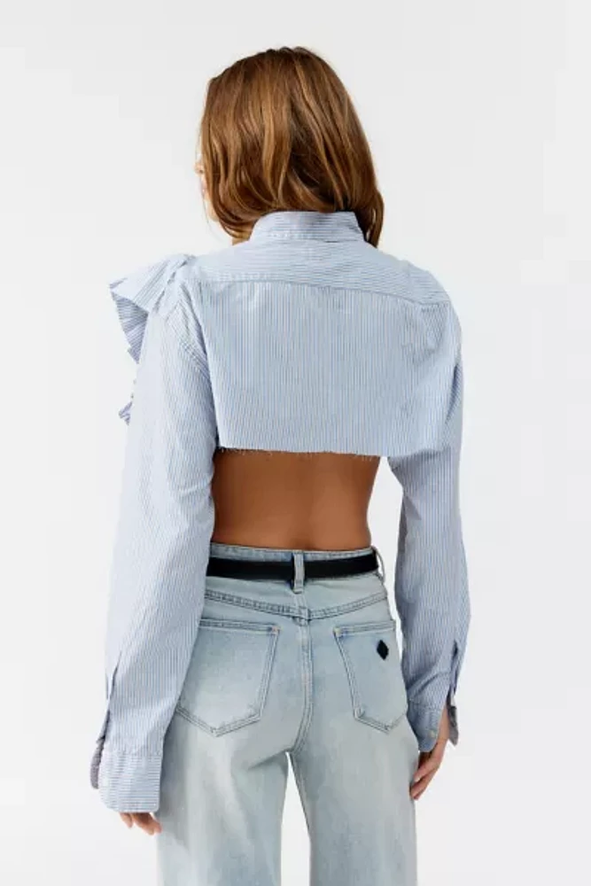 Urban Renewal Remade Side Ruffle Cropped Button-Down Top