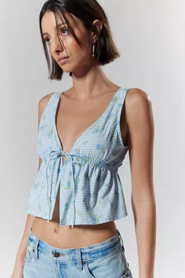 Motel Rolia Gingham Flyaway Babydoll Top