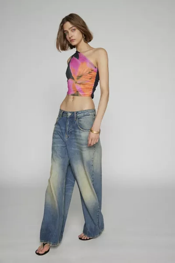 Silence + Noise Octavia Printed One-Shoulder Cropped Top