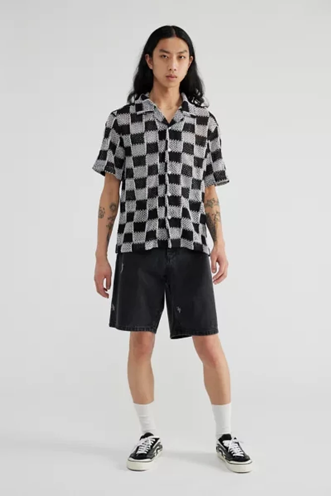 UO Checkerboard Lace Short Sleeve Shirt