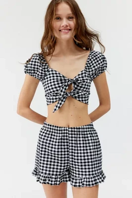 Urban Renewal Remnants Gingham Puff Sleeve Tie-Front Cropped Top