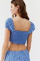 Urban Renewal Remnants Gingham Puff Sleeve Tie-Front Cropped Top