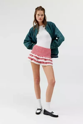 Urban Renewal Remnants Gingham Ruffle Lace Trim Mini Skirt