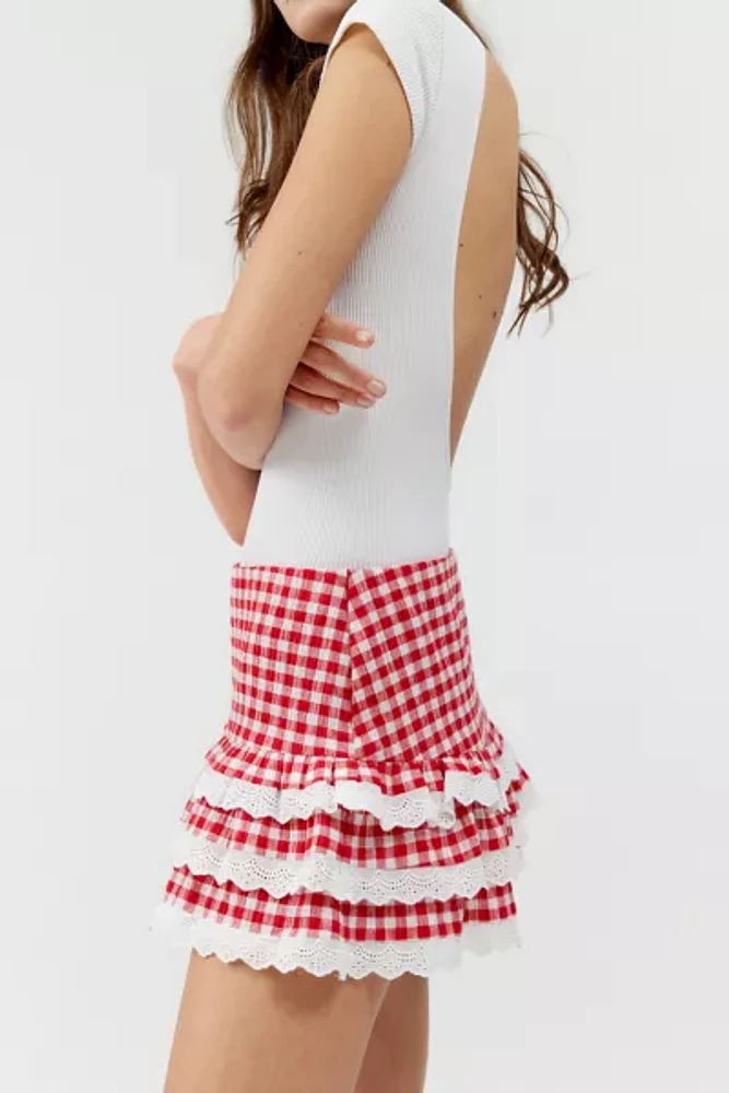 Urban Renewal Remnants Gingham Ruffle Lace Trim Mini Skirt