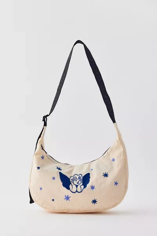 BAGGU UO Exclusive Cherub Embroidered Medium Nylon Crescent Bag