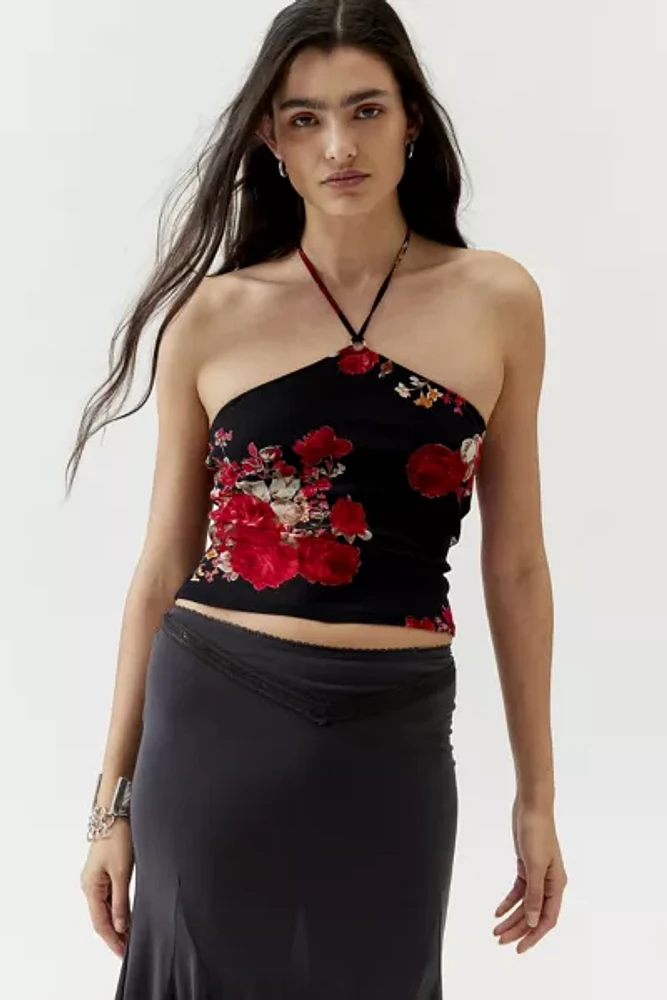 Urban Renewal Remnants Floral Mesh Cropped Halter Top